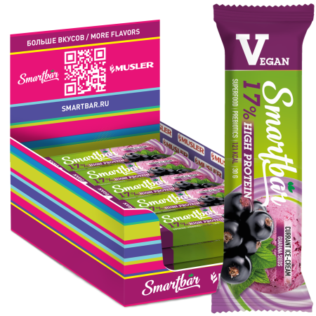 Батончик мюсли SmartBar VEGAN PROTEIN "Смородиновое мороженое" (веган, на растительной основе), 25 шт. х 30 г